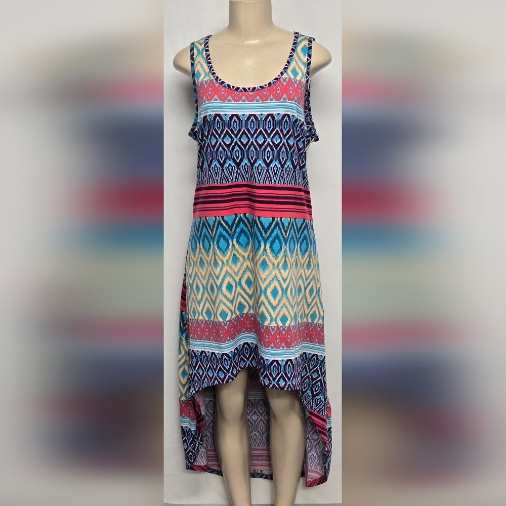 Rouge Collection 2X Dress High Low Southwestern Sleeveless Stretch